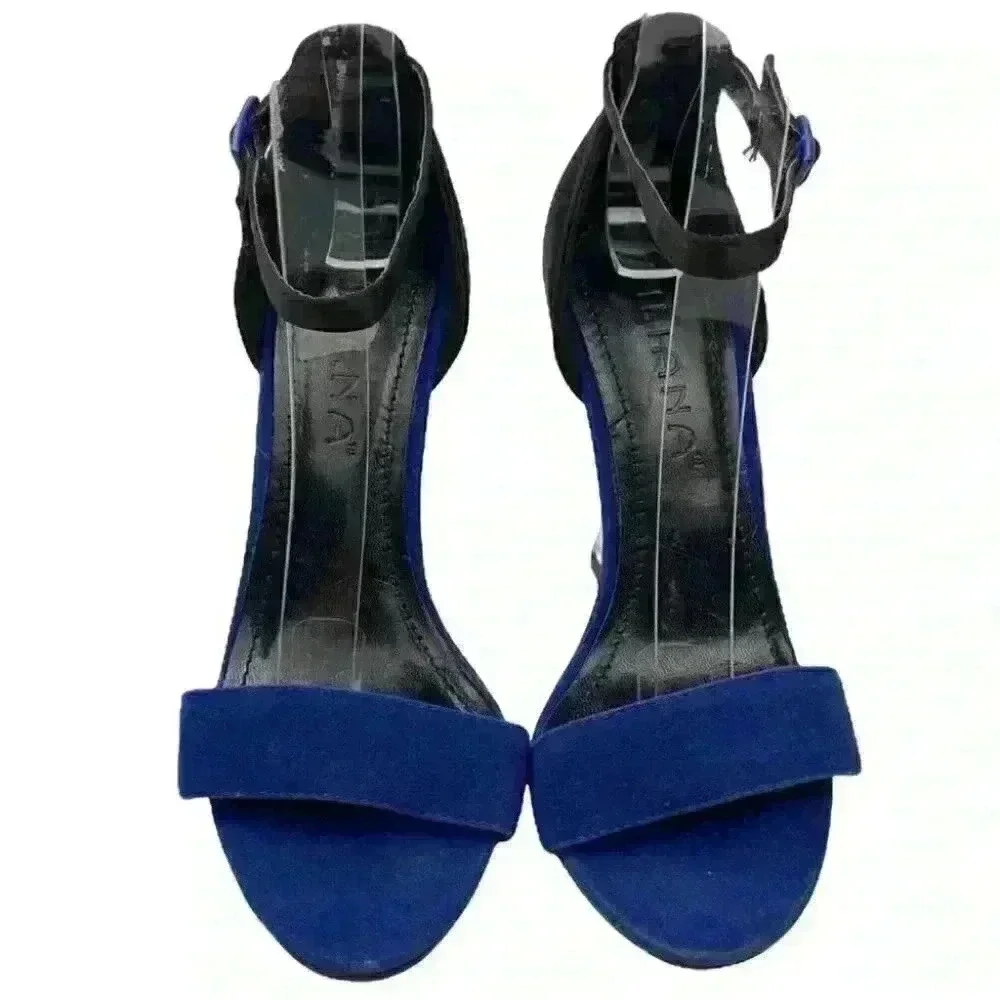 Liliana womens heels size 5.5 black blue satin wedges Dorsay formal black tie